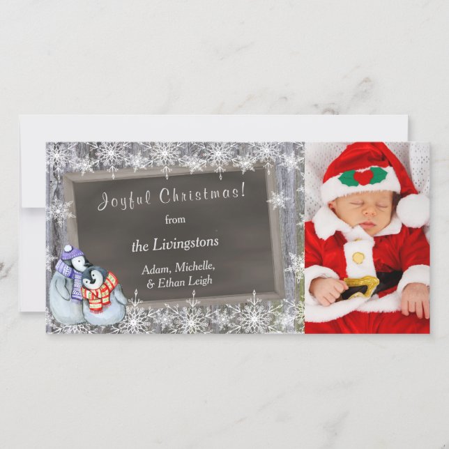 Penguin Parents Nyfödd bebis Photo Template jul Julkort (Framsida)