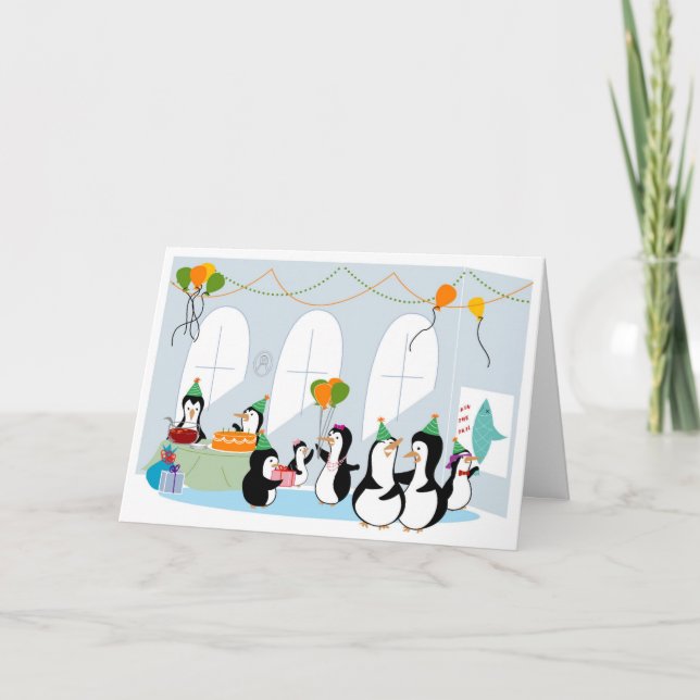 Penguin Party-födelsedagskort Kort (Framsida)