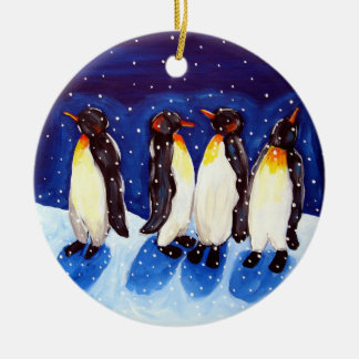 Penguin Party Round Ornament Winter Roligt