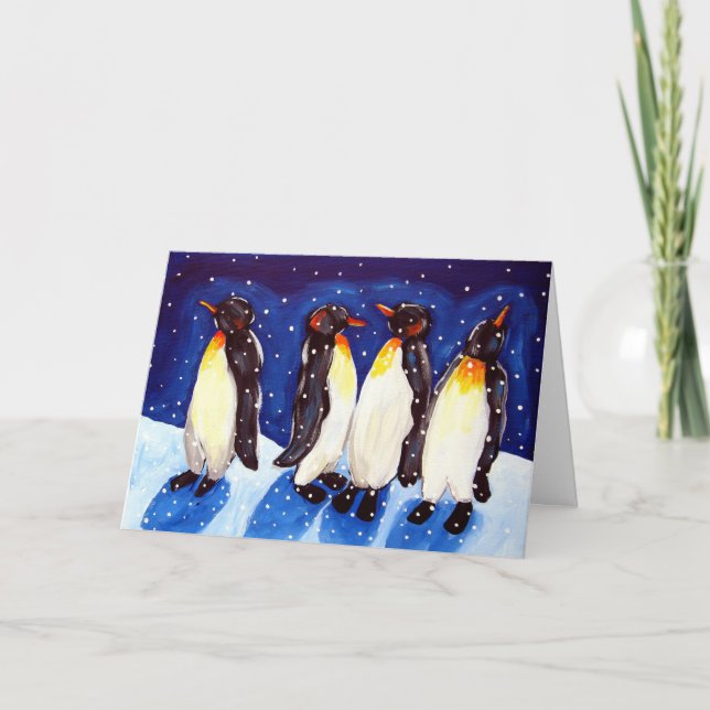 Penguin Party Winter Folk Art-kort Helgkort (Framsida)