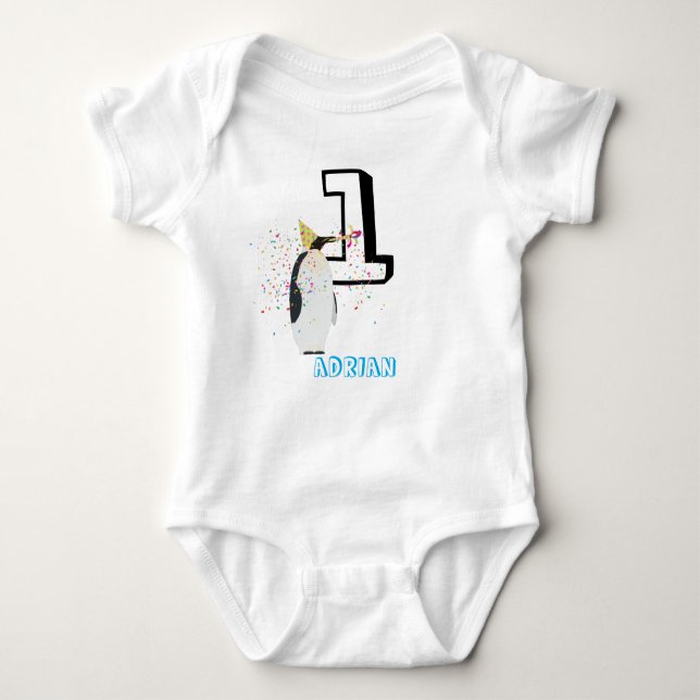 Penguin Partying - Animals Födelsedagsfest Baby Ag T Shirt (Framsida)