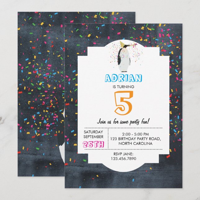 Penguin Partying - Animals Party Boy Girl Birthday Inbjudningar (Fram/baksida)