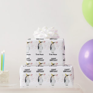 Penguin Partying - Djur vid Födelsedagsfesten Namn Presentpapper