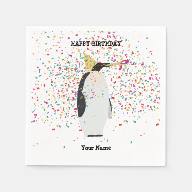 Penguin Partying - Djur vid Födelsedagsfesten Pappersservett (Framsidan)
