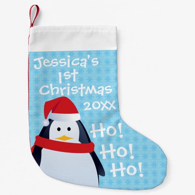Penguin - Personalised First Christmas Liten Julstrumpa (Framsidan)