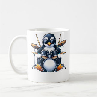 Penguin Playing Drums Rock Band Musician Funny Win Kaffemugg
