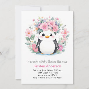 Penguin Playtime Fiesta: Girl Baby Shower Inbjudningar