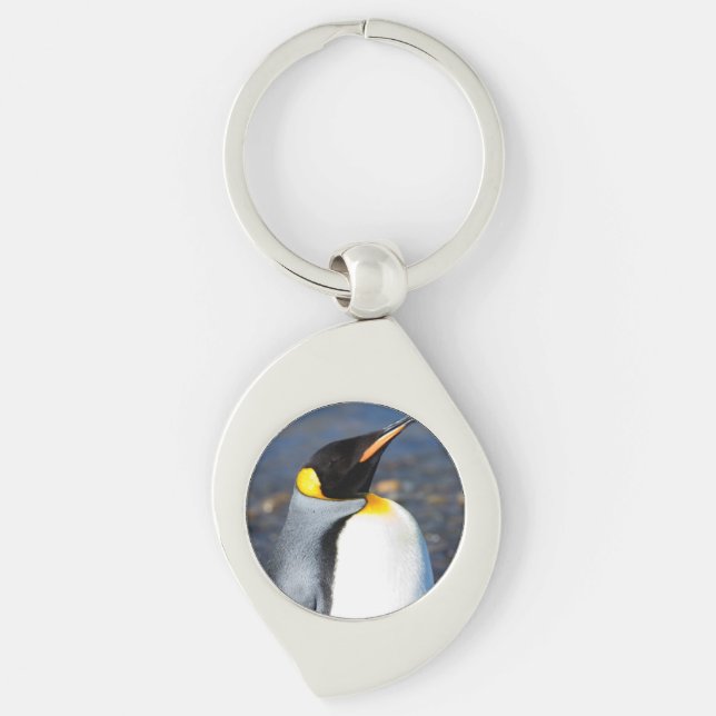 Penguin Porträtt Swirl Silverfärgad Nyckelring (Framsidan)