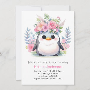 Penguin Princess Firande: Baby Shower för flickor Inbjudningar