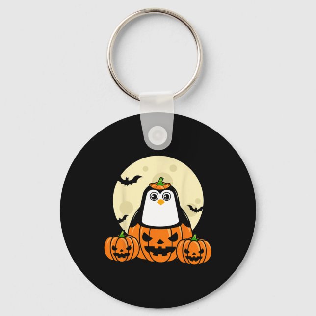 Penguin Pumpkin Måne Fladdermöss Costume Cute Easy Nyckelring (Framsida)