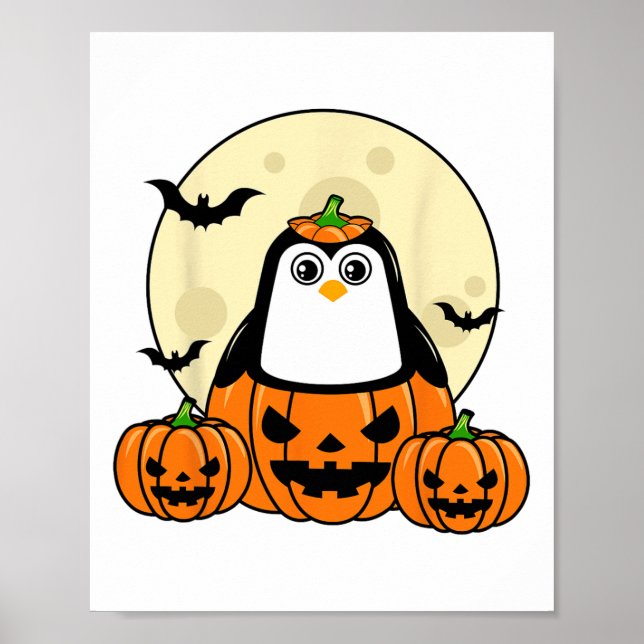 Penguin Pumpkin Måne Ts Costume Cute Easy Hallowee Poster (Framsidan)