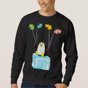 Penguin Puzzles Balloons Autism Awareness Autistic Lång Ärmad Tröja