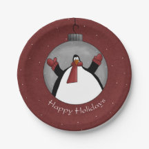 Penguin Pynt Glad Jul Pappers Tallrik