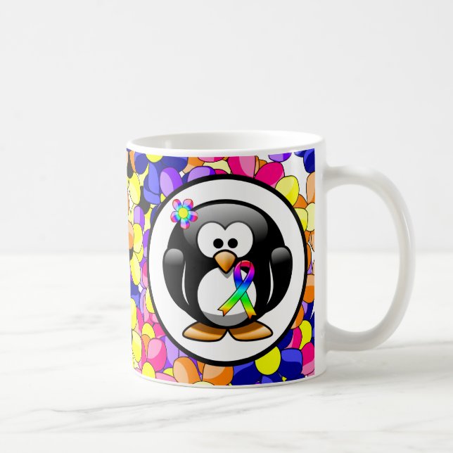 Penguin Rainbow Awareness Ribbon Kaffemugg (Höger)