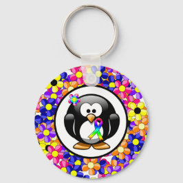 Penguin Rainbow Awareness Ribbon Nyckelring