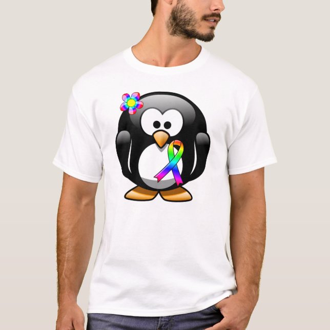 Penguin Rainbow Awareness Ribbon Tee Shirt (Framsida)