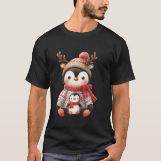 Penguin Reindeer Hat jultomten Funny Penguin T Shirt