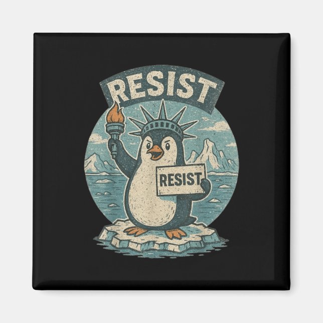 Penguin Resistt Shirt Penguins Protest Funny Graph Magnet (Framsidan)