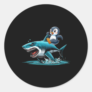 Penguin Riding Shark Costume Sea Animal Lover Kids Runt Klistermärke