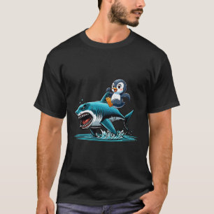Penguin Riding Shark Costume Sea Animal Lover Kids T Shirt