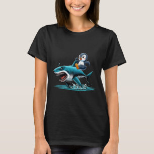 Penguin Riding Shark Costume Sea Animal Lover Kids T Shirt