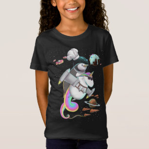 Penguin Riding Unicorn Food Pizza Space Party plan T Shirt