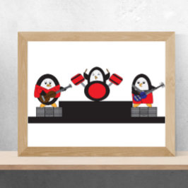 Penguin Rock and roll Band Poster