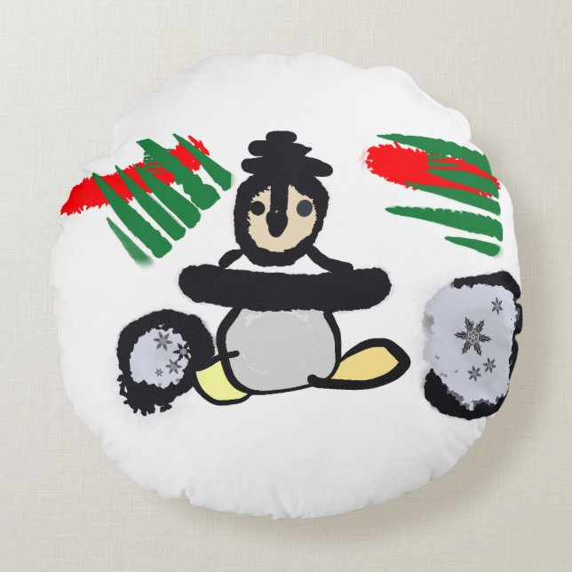 Penguin rock Christmas  Rund Kudde (Framsidan)