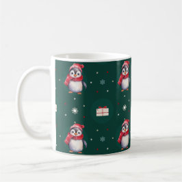 Penguin Santa Grönt Lycklig God jul mönster Kaffemugg