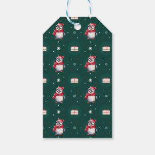 Penguin Santa Grönt Lycklig God jul mönster Presentetikett