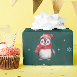 Penguin Santa Grönt Lycklig God jul mönster Presentpapper