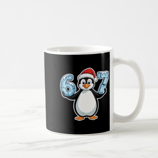 Penguin Santa Hat 67 Icy Numbers Christmas Birthda Kaffemugg (Höger)