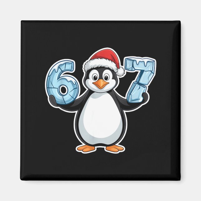 Penguin Santa Hat 67 Icy Numbers Christmas Birthda Magnet (Framsidan)