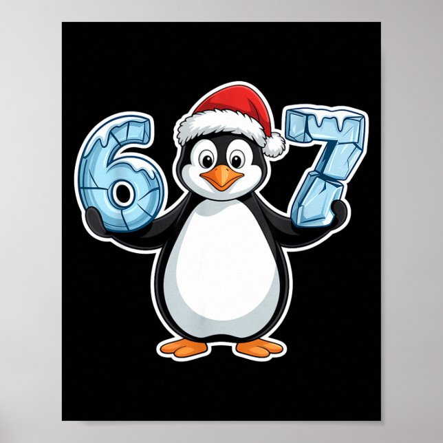 Penguin Santa Hat 67 Icy Numbers Christmas Birthda Poster (Framsidan)