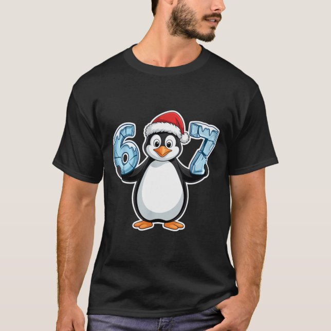 Penguin Santa Hat 67 Icy Numbers Christmas Birthda T Shirt (Framsida)