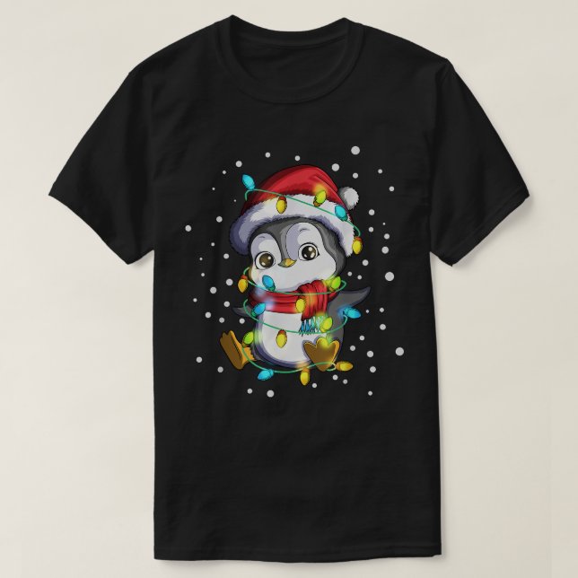 Penguin Santa Hat Fairy Ljus jul Ljus T Shirt (Design framsida)