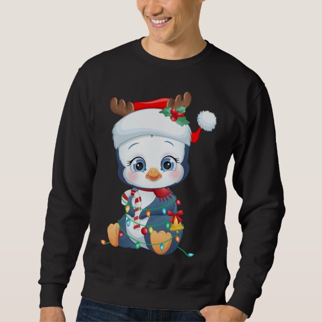 Penguin Santa Hat jul Penguin Älskare Pajama Lång Ärmad Tröja (Framsida)