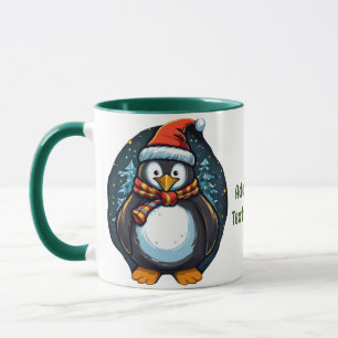 Penguin Santa Hat Scarf-julmatchning Mugg