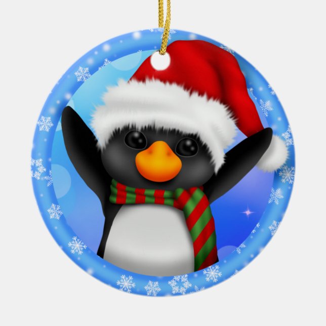 Penguin Santa Hat Year Ceramic Julgransprydnad Keramik (Framsidan)