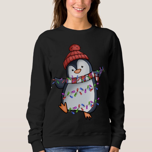 Penguin Santa Ljus jul Pajamas Cute Pengui T Shirt (Framsida)