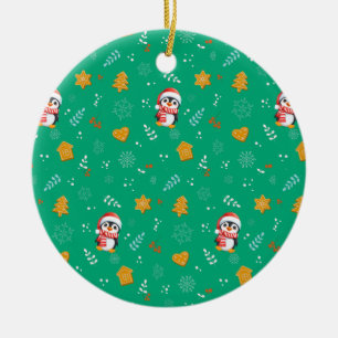 Penguin Santa Lycklig God jul träd mönster Julgransprydnad Keramik