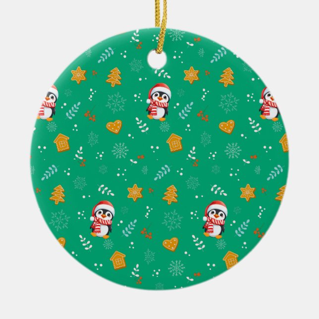 Penguin Santa Lycklig God jul träd mönster Julgransprydnad Keramik (Framsidan)