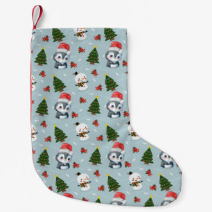 Penguin Santa Lycklig God jul träd mönster Liten Julstrumpa