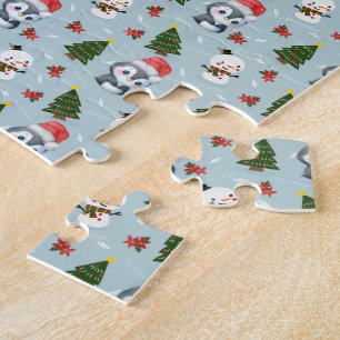 Penguin Santa Lycklig God jul träd mönster Pussel