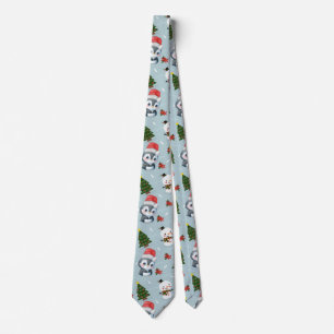 Penguin Santa Lycklig God jul träd mönster Slips