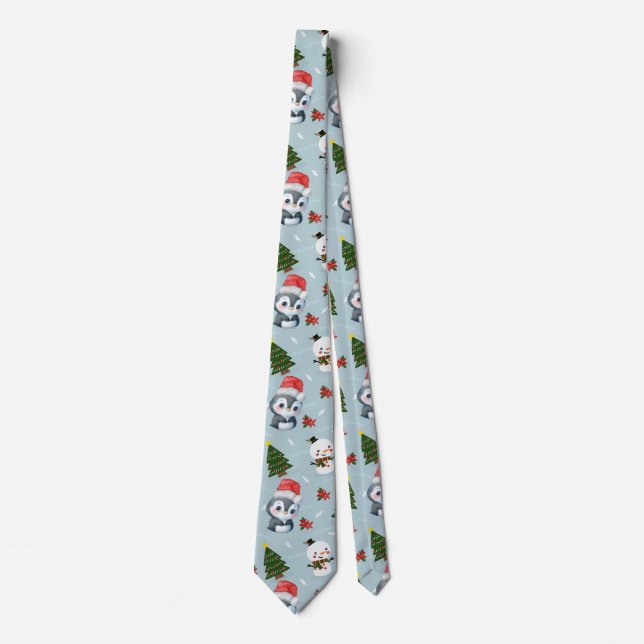 Penguin Santa Lycklig God jul träd mönster Slips (Framsida)