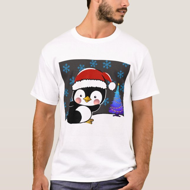 Penguin Santa säger god jul T Shirt (Framsida)