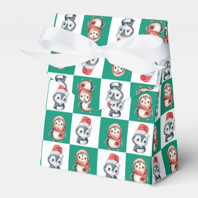 Penguin Santa vattenfärgen God jul mönster Presentaskar (Framsidan Sidan)