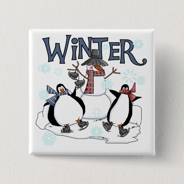 Penguin Skating Helgdag Tshirts och Gifts Knapp (Framsida)