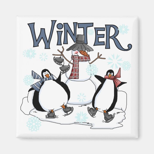 Penguin Skating Helgdag Tshirts och Gifts Magnet (Framsidan)